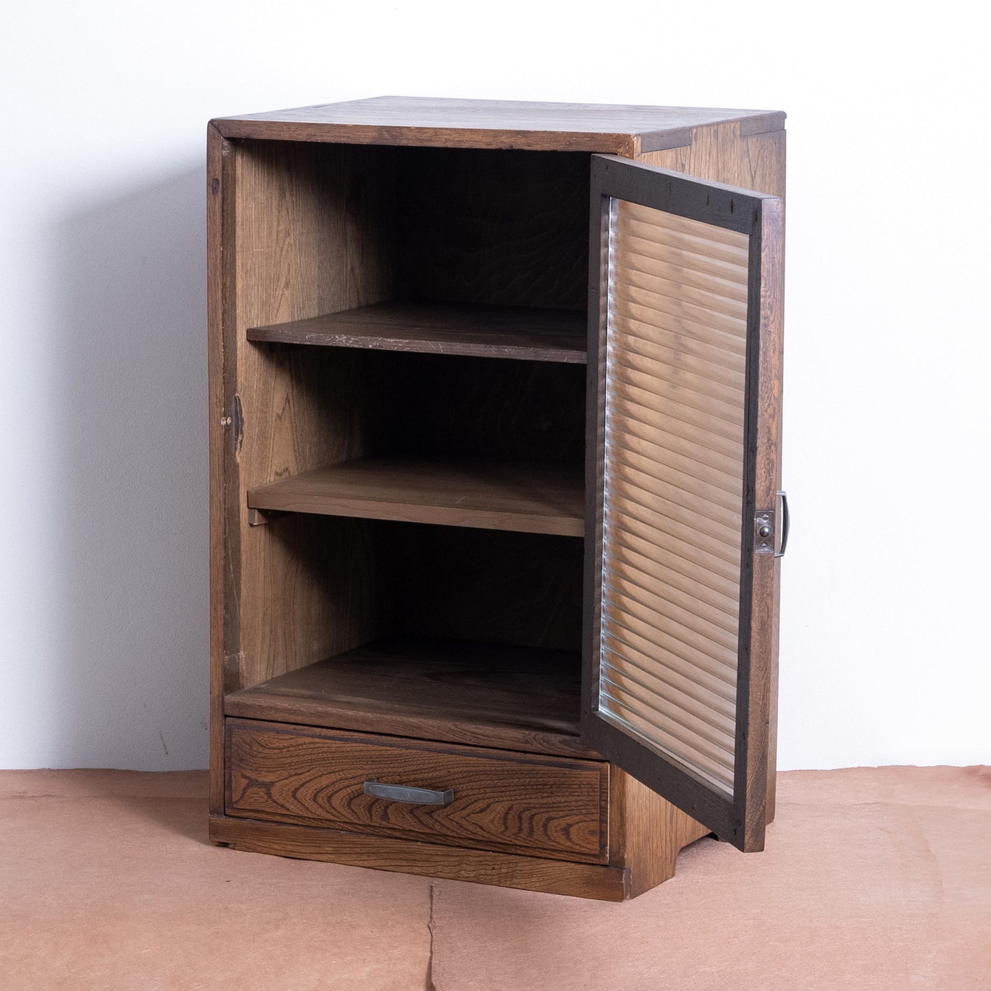 Japanese Antique Ribbed Glass Cupboard with drawers (Grasu Tana) NIPPONDO