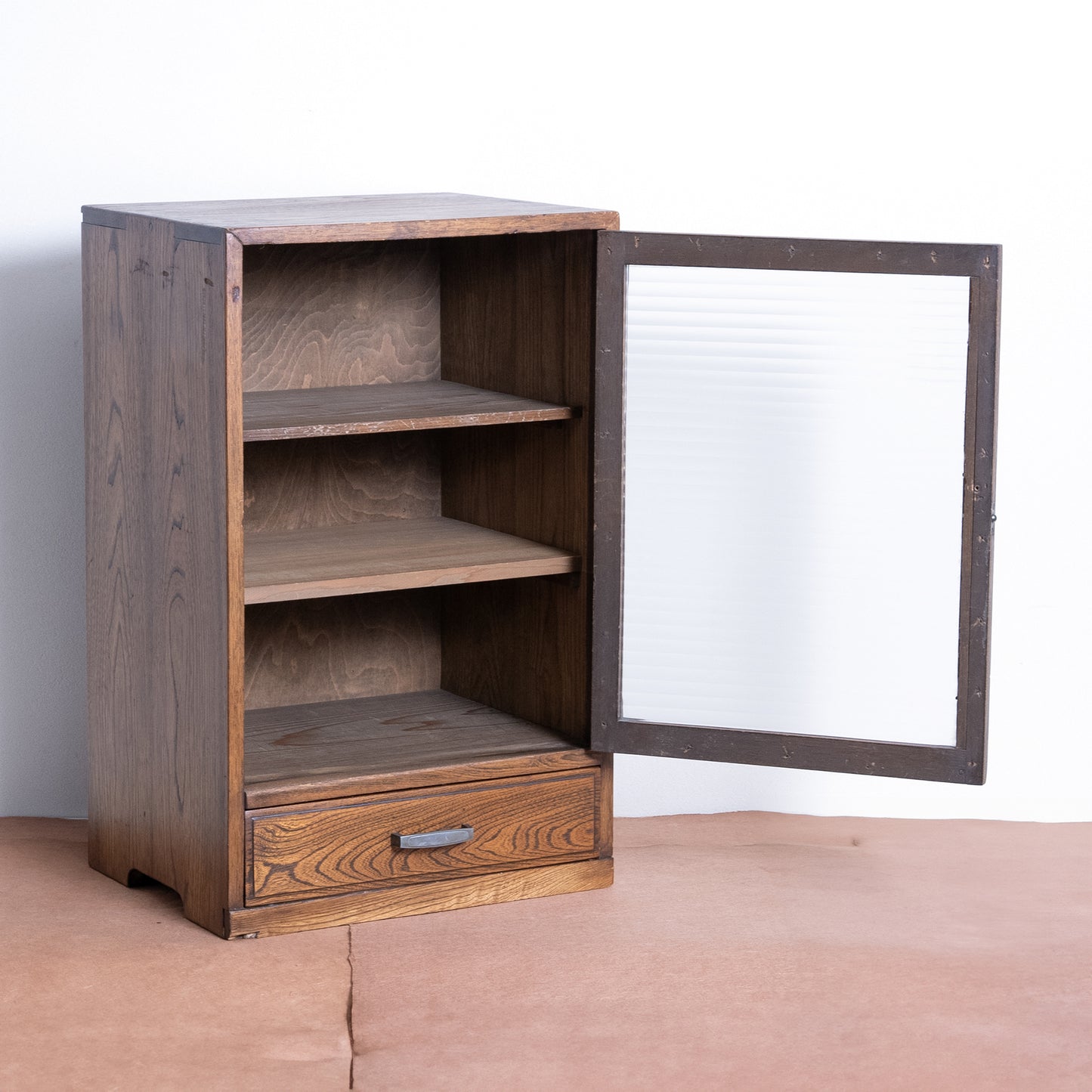 Japanese Antique Ribbed Glass Cupboard with drawers (Grasu Tana) NIPPONDO