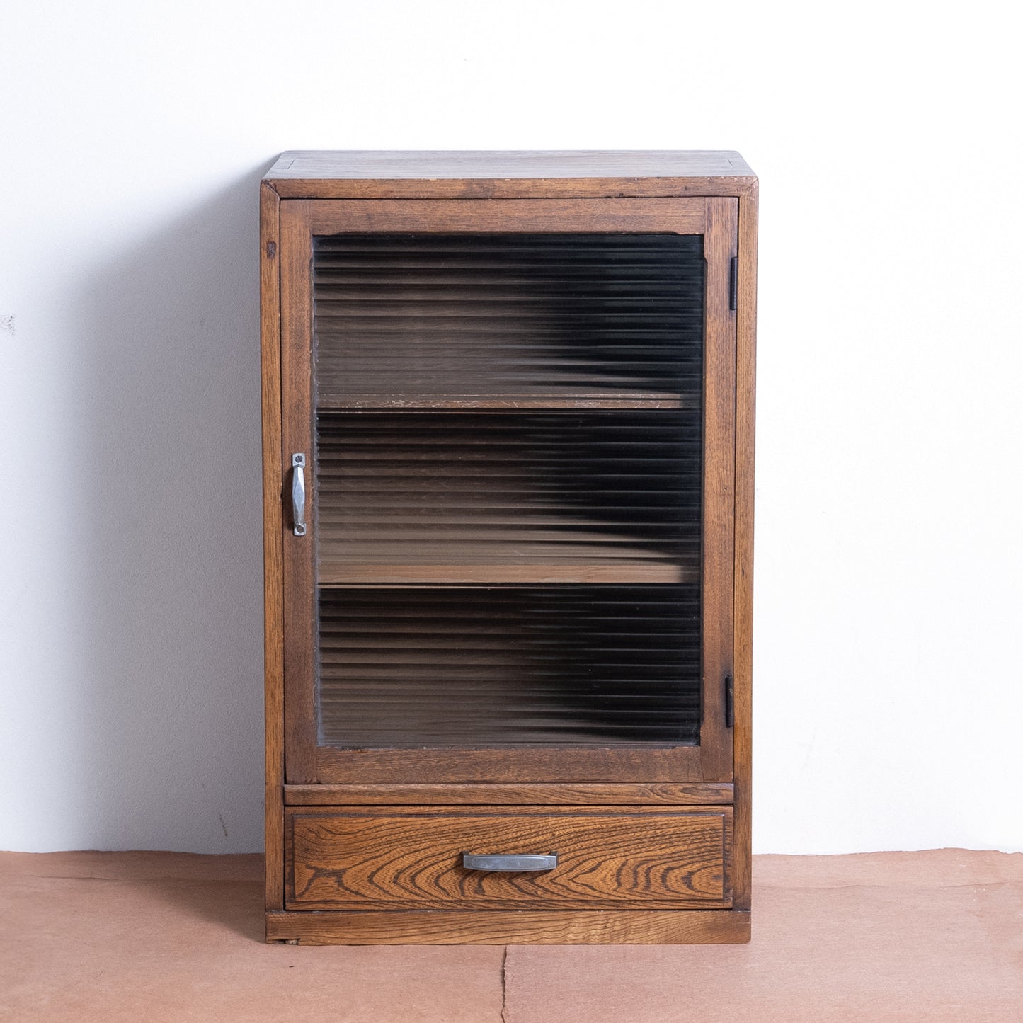 Japanese Antique Ribbed Glass Cupboard with drawers (Grasu Tana)  NIPPONDO