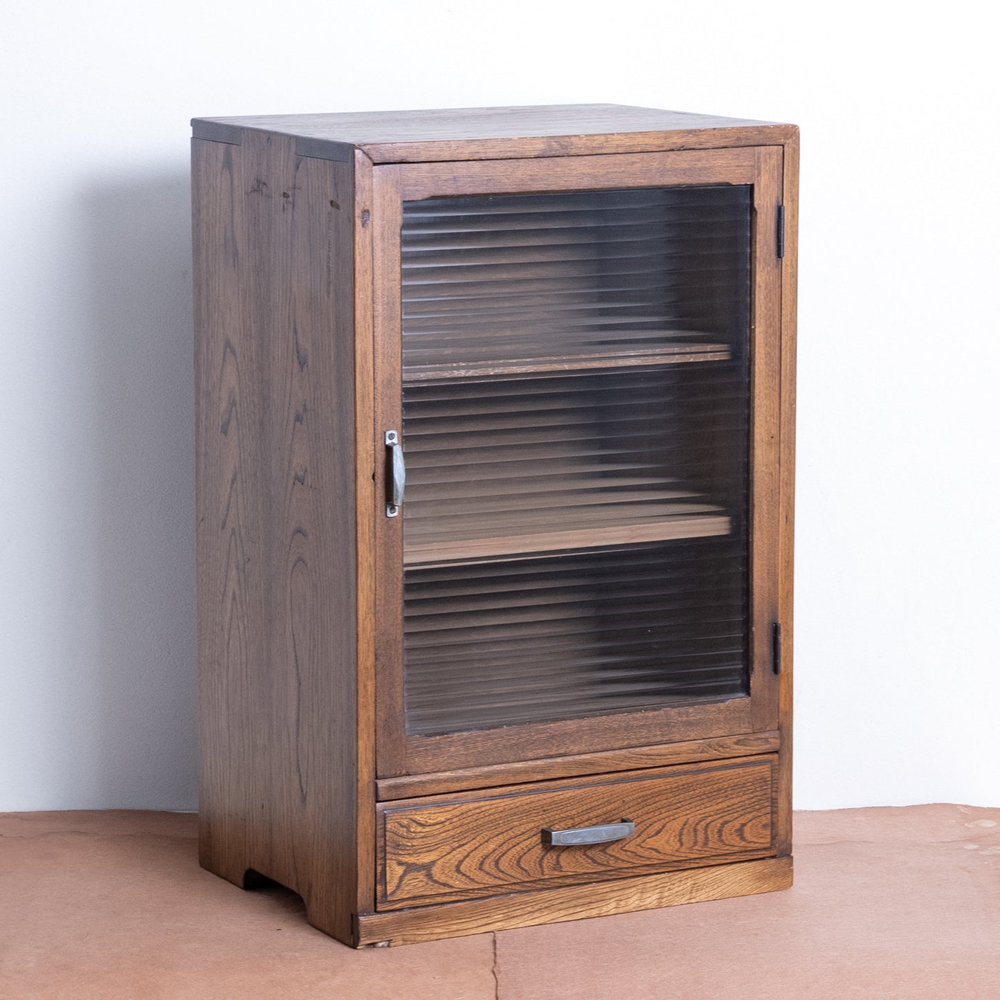 Japanese Antique Ribbed Glass Cupboard with drawers (Grasu Tana)  NIPPONDO